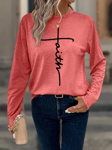 Faith Shirts for Women Letter Printed Casual Long Sleeve Tee Top3