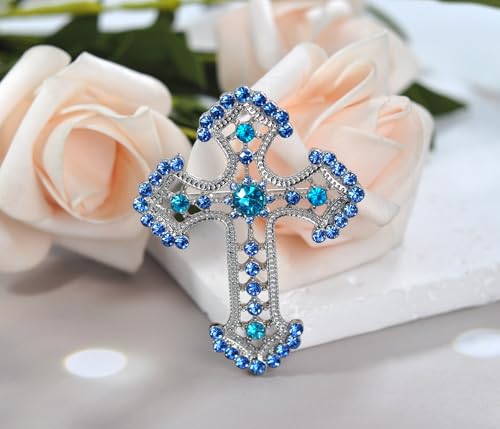 Image of Gyn&Joy Sparkle Crystal Rhinestones Holy Cross Brooch Pin Jewelry For Women Men