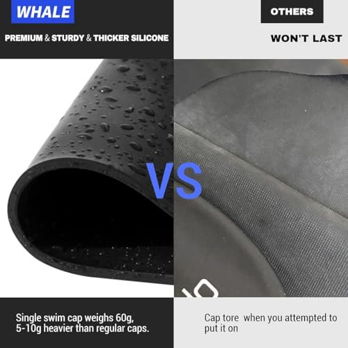 WHALE Extra Large Swim Cap for Women Men, Durable Silicone Swimming Hat with Ear Protection, Unisex Adults Bath Swimming Caps for Long Thick Curly Hair & Dreadlocks Braids Weaves Afro Hair (Black)