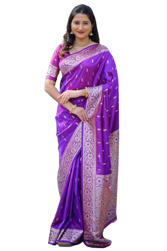 Image of SGF11 Women's Kanjivaram Pure Soft Silk Saree For Women Pure Golden Zari With Blouse Piece
