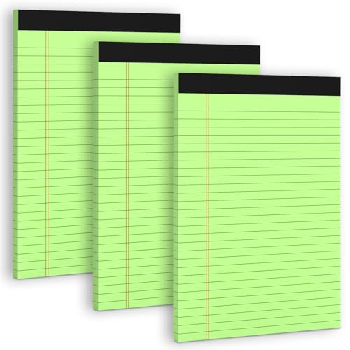 Image of 3 Pack Colored Legal Pads 8.5 x 11 Wide Ruled Note Pads, Green Notepads | Writing Pad 30 Sheets /Pad, Perforated Lined Paper Note Pad 8.5 x 11 of Paper Notebook To-Do List for School & Office Supplies