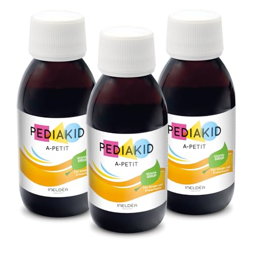 PEDIAKID - Appetit-Tonus-Sirup - Natürliche Nahrungsergänzung - Exklusive Formel mit Agavensirup - Stimuliert den Appetit - Hilft bei der Gewichtszunahme - Packung mit 3 Fläschchen à 125ml