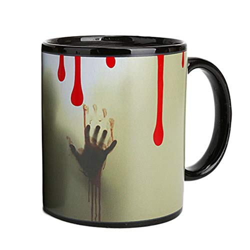 DOITOOL Taza de café y taza de cerámica que cambia de color, diseño de fantasma terror sensible al calor, para bebidas de agua caliente, té y café (330 ml)
