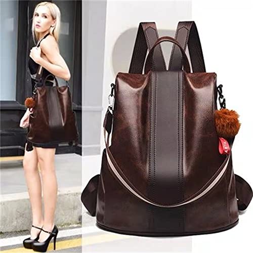 Mochila de couro oleado feminina pu mochila de couro macio anti-roubo bolsa multiuso (Preto)
