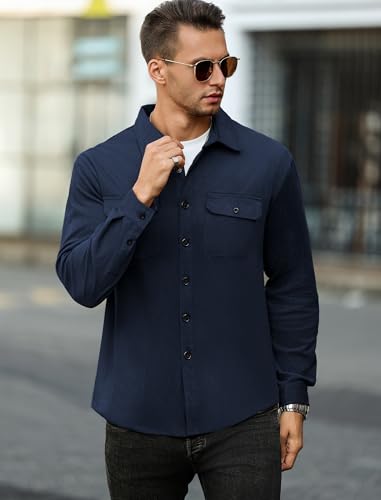 Image of ZAFUL Men's Faux Suede Button Down Shirts Jacket Lightweight Shirt Jacket Long Sleeve Work Coat Solid Color Overshirt