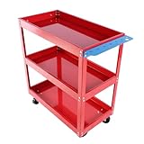 Tool Cart on Wheels, 3-Tier Heavy Duty Rolling Mechanic Cart with Lockable Casters, 450 lbs Capacity Steel Utility Service Cart for Garage, Workshop, Warehouse - Bright Red (Red)