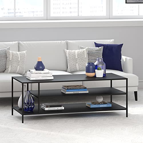 Image of Henn&Hart 46 inch Wide Rectangular Coffee Table with Metal Top in Blackened Bronze, Modern coffee tables for living room, studio apartment essentials