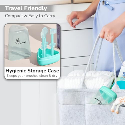 Image of R for Rabbit Tiny Smiles Pixie 3-in-1 Baby Toothbrush Set BPA-Free Silicone | Gum Massager, U-Shape & Toddler Brush with Travel Case (3Pcs) | Ultra Soft Teeth Cleaner for 0-18 M Babies (Lake Blue)