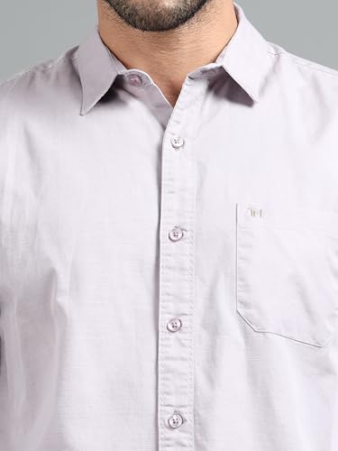 Image of Men Slim Fit Solid Spread Collar Casual Shirt