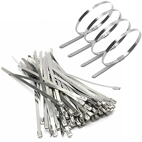 100pcs Stainless Steel Cable Metal Ties Zip Strap Locking Wrap 150-300mm SS304 Grade (300mmx4.6mm)