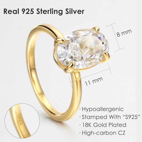 Michooyel 4.0ct Oval Cut Women's Engagement Ring 18K Gold Plated 925 Sterling Silver Cubic Zirconia Promise Ring Wedding Ring for Women3