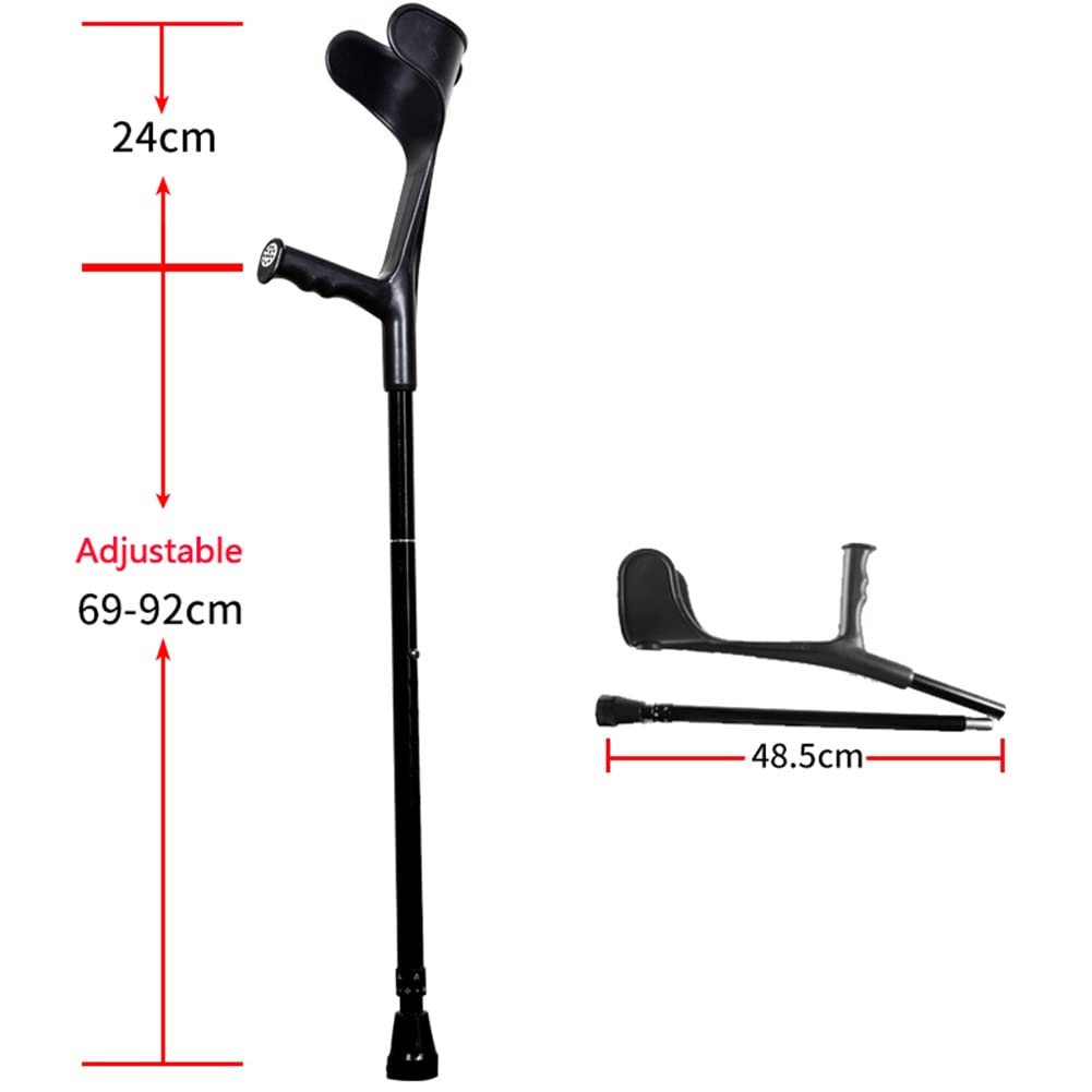 Muleta de antebrazo Plegable para Adulto (1 Unidad, puño Abierto), muletas para Caminar, muletas Ligeras para Viajar, muletas de Aluminio Ajustables (Color : Black)