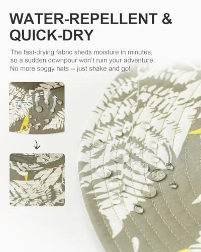 Image of Printed Bucket Hat UPF 50+ Quick-Dry Breathable Sun Hat, Roll-Up Brim Boonie Hat with Adjustable Fit for Beach Hiking Fishing
