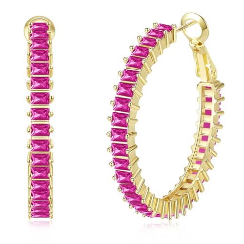 GLOQUAT CZ Gold Pink 35mm Hoop Earrings for Women