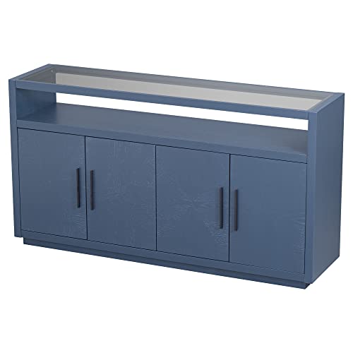 Ruisisi 63" Modern Sideboard Buffet Cabinet Kitchen Storage Cabinet Console Televison Table With 4 Metal Handle And Adjustable Shelves For Living Room, Dining Room(Navy Blue) #TOP3