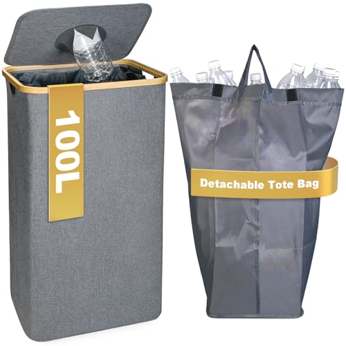 PeranoRidia Contenitore da 100 l, contenitore per pegni [inclusa borsa per il trasporto], contenitore per bottiglie vuote in PET, raccoglitore per pegni e contenitore per vetro vecchio con inserto