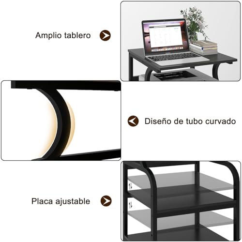 Miniatura 4 de Puncia Mesa Para Impresora 60 X 50 Cm Ajustable En Altura Soporte Para Impresión De 3 Niveles Con Ruedas Móvil De Madera Y Metal Carrito Estante De Almacenaje Para Oficina Escuela Estudio Negro