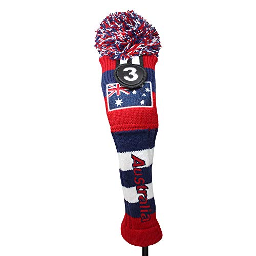 Majek Australia 3 Hybrid Golf Pom Pom Knit Rescue Utility Club Head Cover