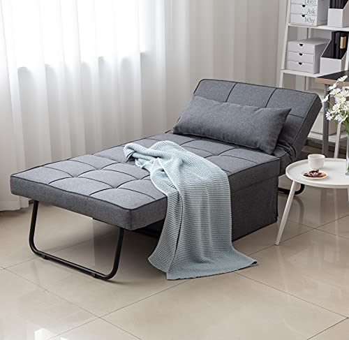 Joyhom Folding Ottoman Sofa Bed, Convertible Chair 4 In 1 Multi-Function Modern Breathable Linen Guest Bed With 5 Position Adjustable Backrest Large(Light Grey) #TOP5