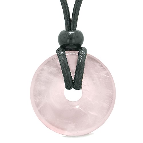 BestAmulets Amulet Lucky Coin Shaped Donut Rose Quartz Charm Magic and Protection Powers Necklace