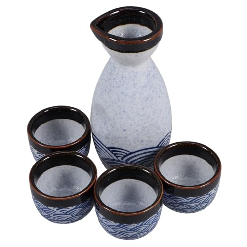 iplusmile 海波?日式陶瓷清酒 点 壺杯 酒壺 酒杯付き 耐熱電子レンジ対応 優雅なデザイン 家用パーティーに