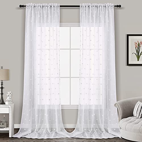Guken Aesthetic Sheer Bedroom Curtains 84 Inch Length Rod Pocket Pom Pom Sheer White Curtains For Nursery Living Room Boho Windows Textured Curtains For Girls Teenager Teen Guest Room 38X84 Set Of 2 #TOP19