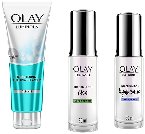 Image of Olay Luminous Hyaluronic Acid Super Serum,30 ml & Olay Face Wash: Luminous Brightening Foaming Cleanser, 100 g & Olay Luminous Cica Super Serum,30 ml| with 99% pure Niacinamide,White,82316915