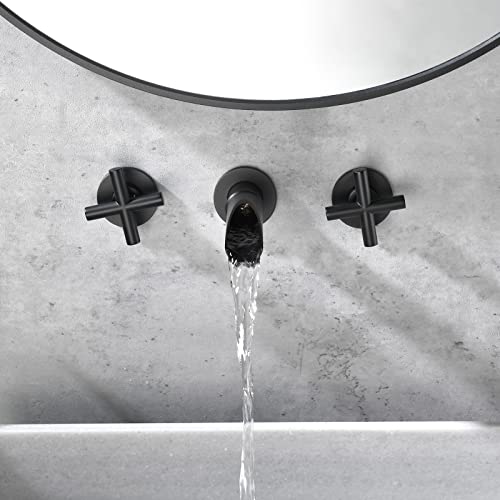 Tvane Matte Black Brass Bathroom Faucet, Wall Mount Faucet 2-Handle Bathroom Sink Wall Faucets With Rough In Valve Included #TOP5