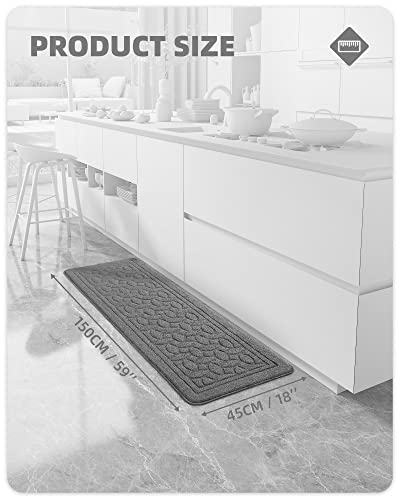 Color G Kitchen Rugs, Non Skid Kitchen Runner Rug Machine Washable Kitchen Floor Mat, Easy To Clean Kitchen Rugs And Mats, 18"X59", Grey #TOP1