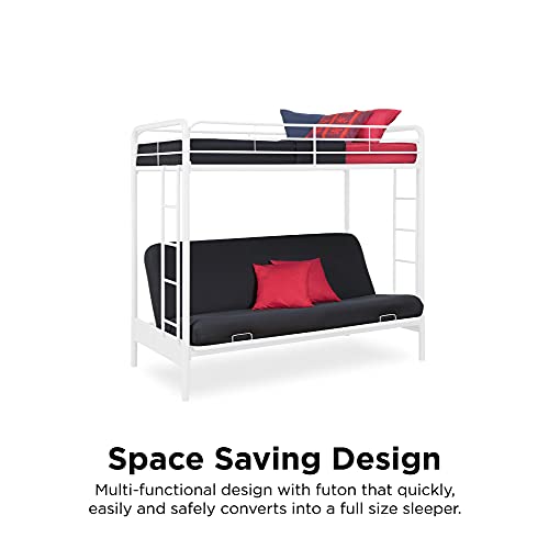 DHP Twin-Over-Futon Convertible Couch and Bed with Metal Frame and Ladder - White
