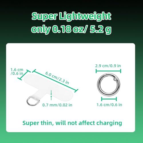 SEVENKA 6 Transparent Phone Tether Tab for iPhone, 6 Spring O Ring Clasps, Cell Phone Lanyard Patch, Phone Strap Replacement Part for All Full Cases