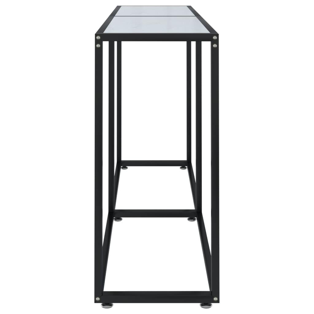 Konsolentisch Weiß Marmor-Optik 160x35x75,5 cm aus gehärtetem Glas und pulverbeschichtetem Stahl, Stabiler Beistelltisch mit reichlich Ablagefläche, pflegeleicht mit feuchtem Tuch