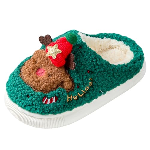 SMajong Pantofole da Casa Bambini Cartone Animato Ciabatte Peluche Calde Inverno Scarpe Slippers Antiscivolo in Cotone Indoor Outdoor Verde 28-29 EU