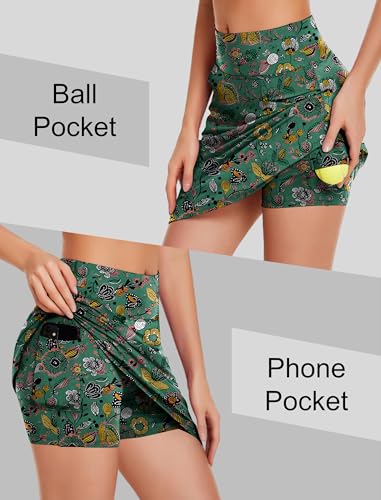 COOrun Skorts Skirts for Women Knee Length Golf Skirt with Shorts Underneath Athletic Skort with Pockets, Gypsophila S