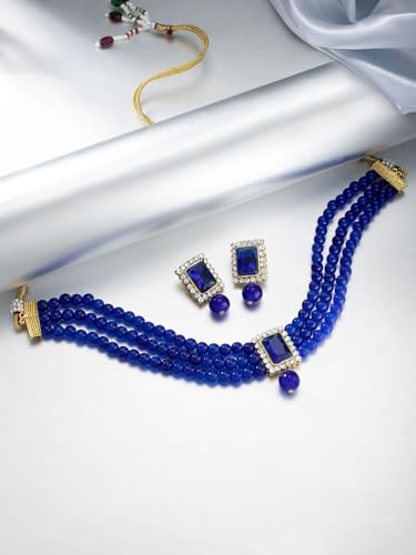 Gargantilla con cuentas chapadas en oro azul DMZ-2273 de latón talla S 2