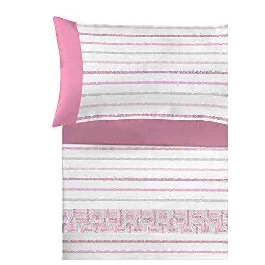 Trapposhome Juego de Sabanas Estampadas Algodon 50% Poliester 50%. 3 Piezas, Funda Almohada, Bajera Ajustable y Encimera. Suave y Resistente. Mamen Rosa. Cama 90 cm