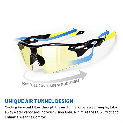 Ribukat Safety Glasses 8-Pack Polycarbonate Impact & Scratch Resistant, Wrap-Around Uv-Block Protective Eyewear Clear Lens (Yellow) #TOP2