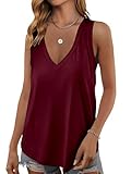 Phophila Tank Tops for Women Loose Fit Casual Sleeveless V Neck Blouses Burgundy Birthday Outfits Sexy Summer Fashion Flattering Shirts S