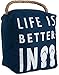 Pavilion Gift Company Open Door Decor - Life is Better in Flip Flops Beach Decor Navy Blue Door Stopper with Handle