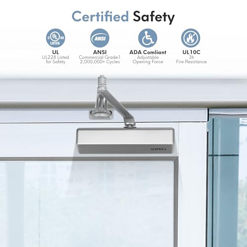 SOPHIA Door Closer Hold Open for Home, Door Closers Commercial Heavy Duty, Adjustable Speed & Spring Power 1-6, Hydraulic Door Closer Hinge Self Closing, No Slam, ADA & UL, DK4000 — view 4