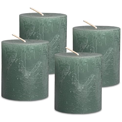 DecoLite Stumpenkerzen Rustic 4er Set 80x70 mm | Selbstverlöschend...