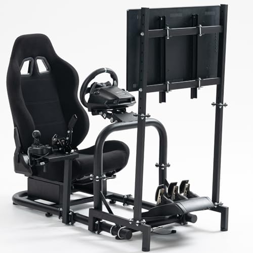 Supllueer Racing Simulator Cockpit Black Seat Stand with Black Seat and Monitor Mount Fit for Logitech,Thrustmaster,G923 G29 G920,T248 T300, Excluding Steering Wheel Shift Lever Pedal Display