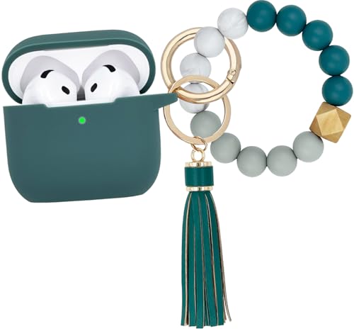 KOUJAON Compatible with AirPods 4 Case Cover, Soft Silicone Protective Cover with Bracelet Keychain, Compatible with Apple AirPods 4th Generation Wireless Earbuds (Pine Green)