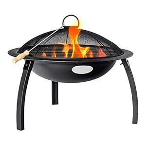 Harbour Housewares 54cm Diameter Cast Iron Fire Pit With Grill, Poker & Dome Outdoor Garden Patio Heater Camping Bowl for Wood, Charcoal