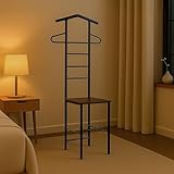 Herrendiener JIVO schwarz/braun – stummer diener mit ablage aus Metall und MDF, kleiderständer modern für Schlafzimmer, stabiler kleiderbutler, stiller diener, platzsparend, hochwertige Verarbeitung