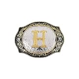 HUABOLA CALYN Western Belt Buckle Initial Letters ABCDMRJ to Z Cowboy Rodeo Small Gold Belt Buckles for Men Women (H)