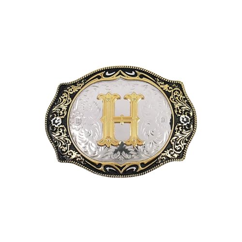 Western Belt Buckle Initial Letters ABCDMRJ to Z Cowboy Rodeo Small Gold Belt Buckles for Men Women