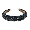 1PCS Large Bandeau Alice Bandeau en strass Paillettes Accessoires de cheveux rembourrés Bandeau en cristal embelli de perles Elastique sans glissement Headwear pour femmes (Black2DE) #3