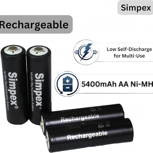 Image of Simpexs 5400mAh High Power Ni-MH AA Ready to Use Rechargeable Battery with Quick Charging and Low Self Discharge, Can Charge up to 1000 Times (Black, 5400mAh-Pack of 8)