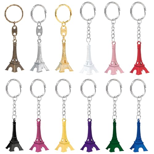 Sxutop 12 Pièces Porte-Clés Tour Eiffel Rétro Porte Clé Couleur Souvenir France Mini Pendentif Tour Eiffel de Paris Porte-Clés pour Fêtes et...